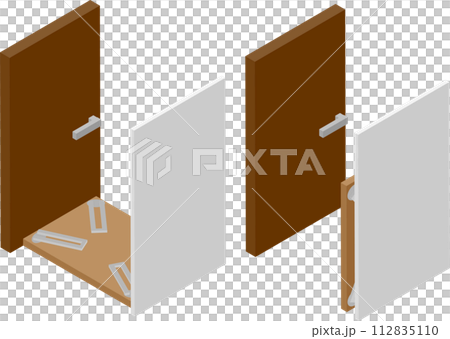 桌子翻倒門打不開的等距影像素材 桌子翻倒門打不開的等距影像素材 112835110