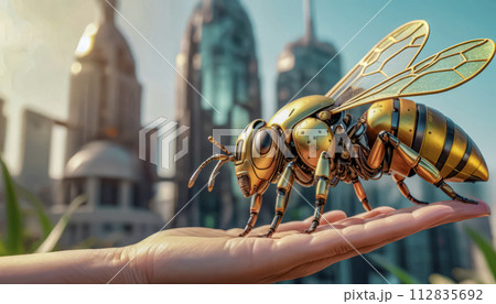 robot bee close-up. ecology and environmental protection concept 112835692