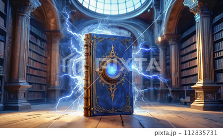 A magic book from the wizard's room, an ancient grimoire for spells A magic book from the wizard's room, an ancient grimoire for spells 112835731