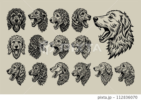 Collection of side view goldendoodle dog head illustration design 112836070