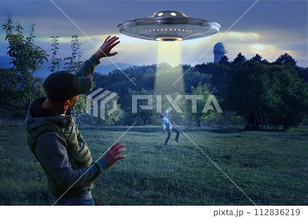 UFO kidnaps a girl with a tractor beam UFO kidnaps a girl with a tractor beam 112836219