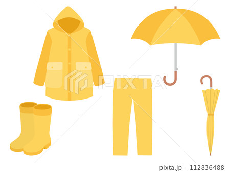 黄色い傘や雨具のイラストのセット 112836488