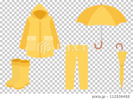 黄色い傘や雨具のイラストのセット 112836488