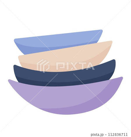 Stack of ceramic colored dishes isolated on white background 112836711