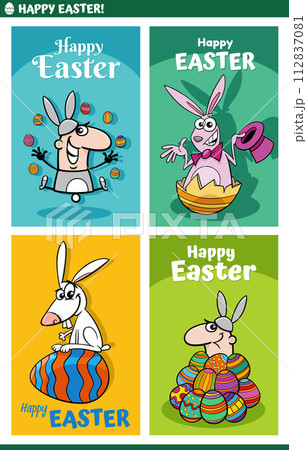 cartoon Easter greeting cards designs set 112837081