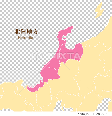 Hokuriku region, maps of each prefecture in the Hokuriku region and surrounding areas, cute maps in pastel colors 112838539