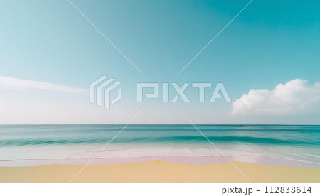 爽やかな青空と海と砂浜の風景 112838614