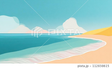 爽やかな青空と海と砂浜の風景 112838615