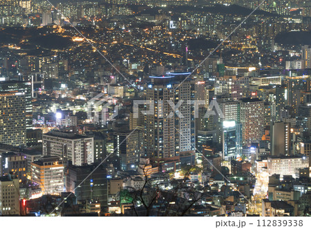 Aerial view of Seoul Downtown Skyline, South Korea. Financial district and business centers in smart urban city in Asia. Skyscraper and high-rise buildings. Aerial view of Seoul Downtown Skyline, South Korea. Financial district and business centers in smart urban city in Asia. Skyscraper and high-rise buildings. 112839338