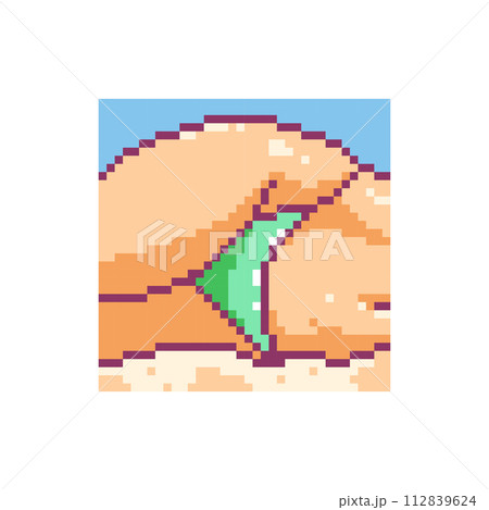 Pixel Art Summer Illustration. Seductive 8 bit Beach Model, Cute Pixel Girl in Swimwear, Y2K Inspired Art, Retro Gamer Print. 112839624