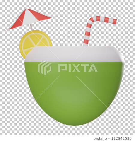 summer cocktail with straw in coconut 112841530