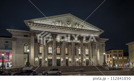 Munich National Theatre on the Max Joseph square night timelapse hyperlapse. Germany Munich National Theatre on the Max Joseph square night timelapse hyperlapse. Germany 112841850