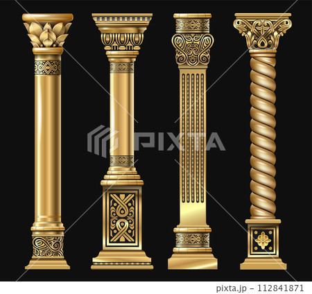 Set of golden decorative columns in oriental style 112841871
