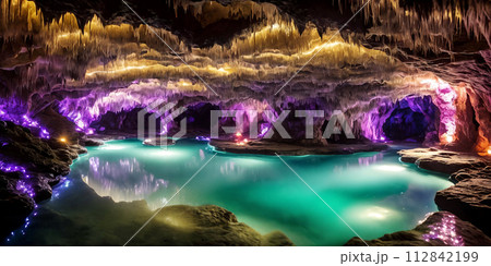 Glowing Caverns. An underground wonderland, a cavern adorned with luminescent crystals. 112842199