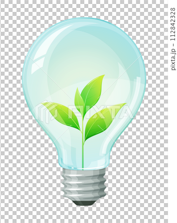 Illustration material of an eco-friendly image with plants growing inside a light bulb 112842328