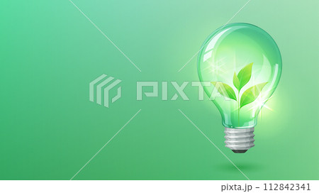 電球の中に植物が生えたエコのイメージの背景イラスト 112842341