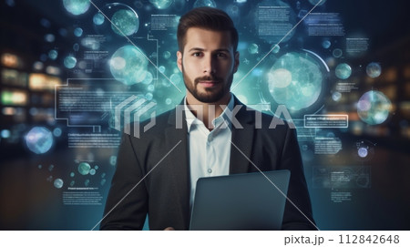 AI-generated content. Tech Professional with Digital Science Interface Ai generated 112842648