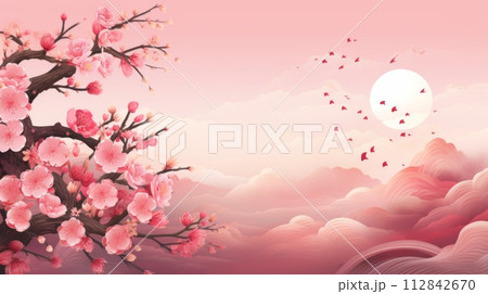 AI-generated content. Tranquil Cherry Blossom Tree Painting Ai generation 112842670
