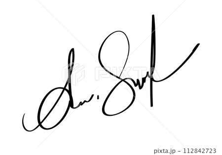 Manual signature for documents on white background. Hand drawn calligraphy lettering vector illustration 112842723