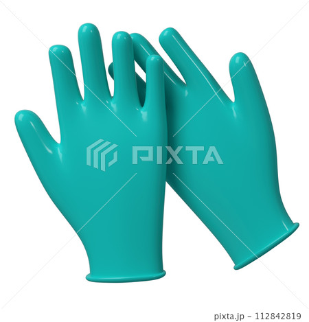 Medical latex 3D two surgical gloves icon. Details turquoise Rendering illustration 112842819