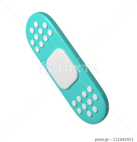 3d medical plaster icon. Rendering illustration of sticky medic bandage. Turquoise and white color medic recovery patch in cute cartoon design. First aid concept 3d medical plaster icon. Rendering illustration of sticky medic bandage. Turquoise and white color medic recovery patch in cute cartoon design. First aid concept 112842911