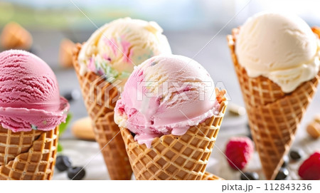 Ice cream delight: Waffle cone with creamy goodness 112843236