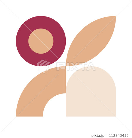 Trendy bauhaus pattern poster. Vector abstract geometric color shapes in beige and red pastel colors. Simple neo modern design elements. Fashion retro print for greeting card, web design Trendy bauhaus pattern poster. Vector abstract geometric color shapes in beige and red pastel colors. Simple neo modern design elements. Fashion retro print for greeting card, web design 112843433