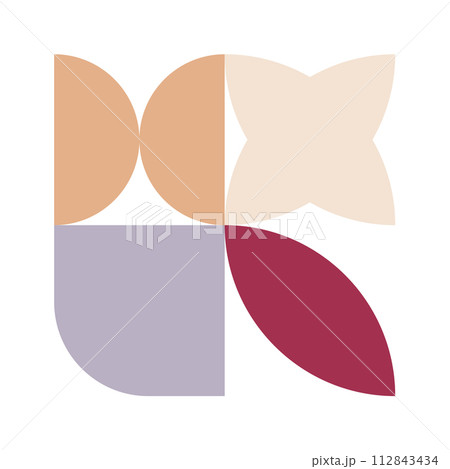 Trendy bauhaus pattern poster. Vector abstract geometric color shapes in beige and red pastel colors. Simple neo modern design elements. Fashion retro print for greeting card, web design 112843434