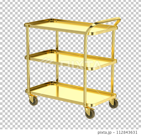 Empty gold food serving cart 112843631