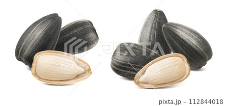 Set of sunflower seeds group isolated on white background Set of sunflower seeds group isolated on white background 112844018