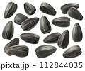 Big set of roasted black sunflower seeds isolated on white background 112844035