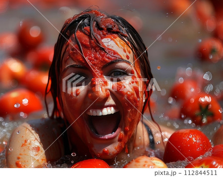 La Tomatina is an annual festival with a tomato fight with many peoples 112844511