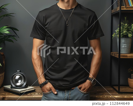 product mockup unisex t-shirt in plain black 112844649