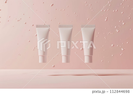 Flying cosmetic tube mockup on minimalistic space aesthetic, Flying cosmetic tube mockup on minimalistic space aesthetic, 112844698