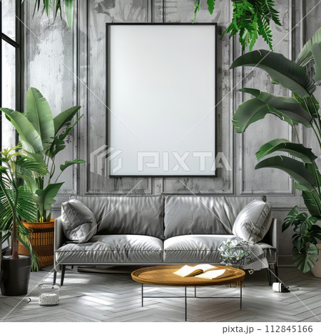 a vintage wall gallery mockup in modest apartment living room, beautiful interiors a vintage wall gallery mockup in modest apartment living room, beautiful interiors 112845166