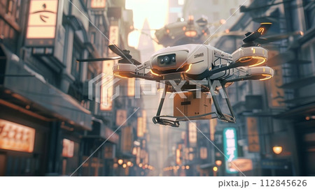 AI-generated content. Remote Controlled Drone Flying Over City AI-generated content. Remote Controlled Drone Flying Over City 112845626