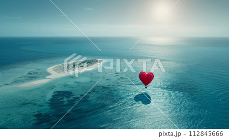 AI-generated content. Heart Shaped Balloon Floating in the Middle of the Ocean 112845666