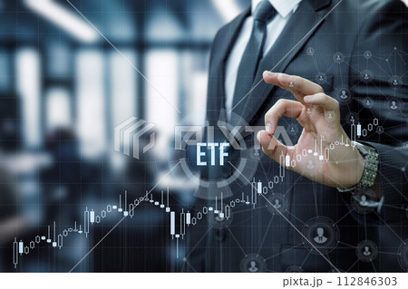 Concept of investment in exchange-traded fund. 112846303