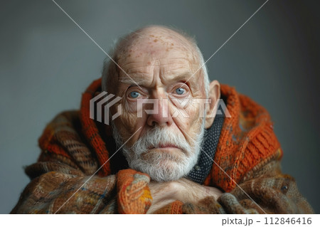 portrait of senior man on a solid gray backgroundのイラスト素材 [112846416 ...