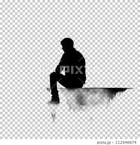 Black silhouette of a sitting man on white background. Black silhouette of a sitting man on white background. 112846674