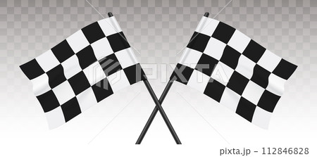 Two checkered flags crossed on a transparent background, vector illustration Two checkered flags crossed on a transparent background, vector illustration 112846828