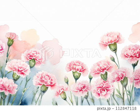 水彩　 母の日　カーネーション　コピースペース 112847118