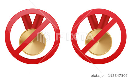 medal ban prohibit icon. Not allowed award . Forbidden doping 112847505