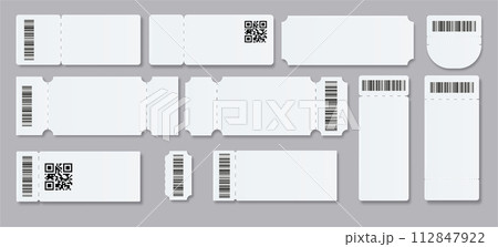 Ticket Empty template. Concert movie theater boarding blank white tickets lottery coupons . Vector 112847922