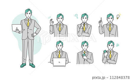 ビジネスパーソンの表情イラストセット ビジネスパーソンの表情イラストセット 112848378