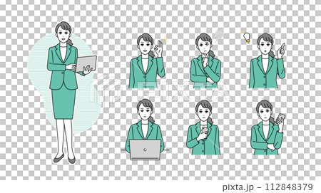 ビジネスパーソンの表情イラストセット ビジネスパーソンの表情イラストセット 112848379