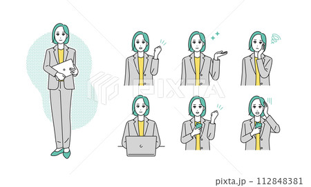 ビジネスパーソンの表情イラストセット 112848381