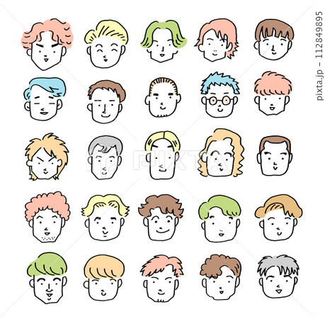 色々なヘアスタイルの男性の顔セット 112849895