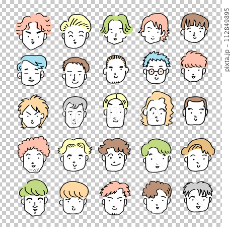 色々なヘアスタイルの男性の顔セット 112849895