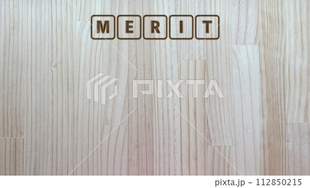 木の板の焼き印文字（MERIT） 112850215